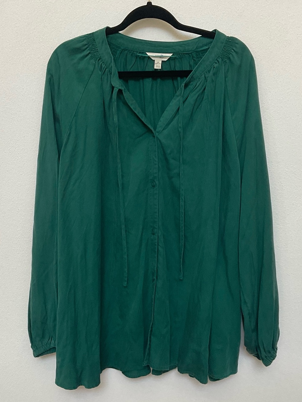 Terra & Sky Emerald Green Smocked Neck Peasant Blouse Size 3X 24/26W Fall